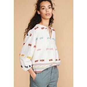 Lou & Grey Women's Getaway Peasant Blouse Boho Embroidery Size XS
